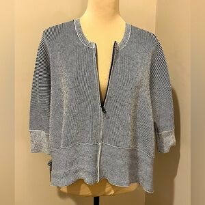 CAbi Black Striped Cupid's Full Zip Batwing Sweater Oversized Crop, XS